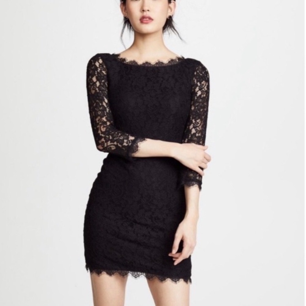 DVF | Zarita Black Lace 3/4 Sleeve Dress